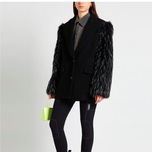 MSGM single breasted blazer with faux fur sleeves